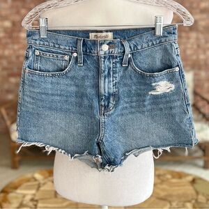 Madewell Relaxed Denim Shorts Fray Hem Cutoffs Distressed High Rise 25 Whiskered
